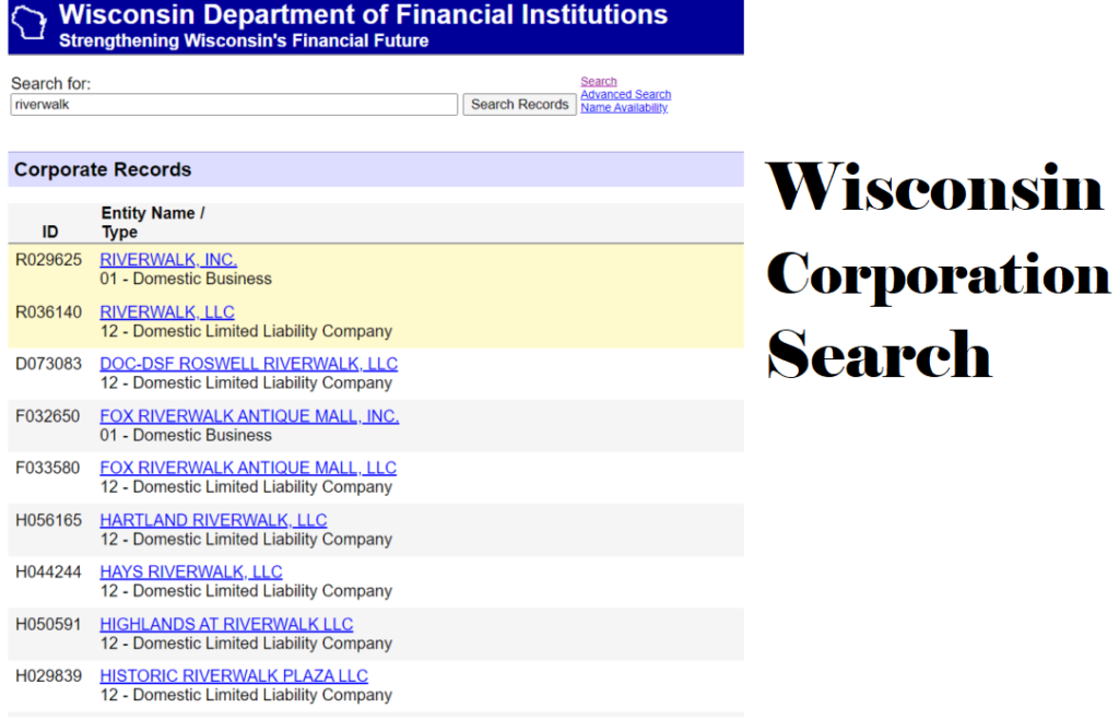 wisconsin corporation search